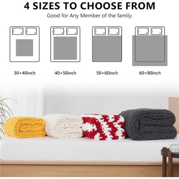 Chunky Knit Blanket Throw,Soft Yarn Handmade Thick Cable Knit Crochet Blanket - Picture 4 of 8